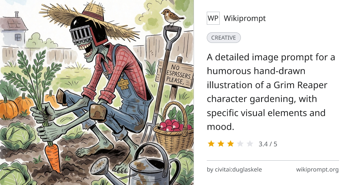 Playful Grim Reaper Vegetable Garden Illustration | Wikiprompt