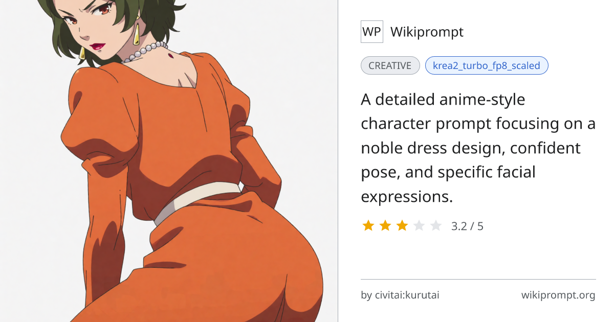 Polished Anime Character with Noble Dress | Wikiprompt