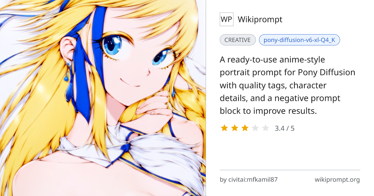 Pony Diffusion portrait prompt with negative block | Wikiprompt