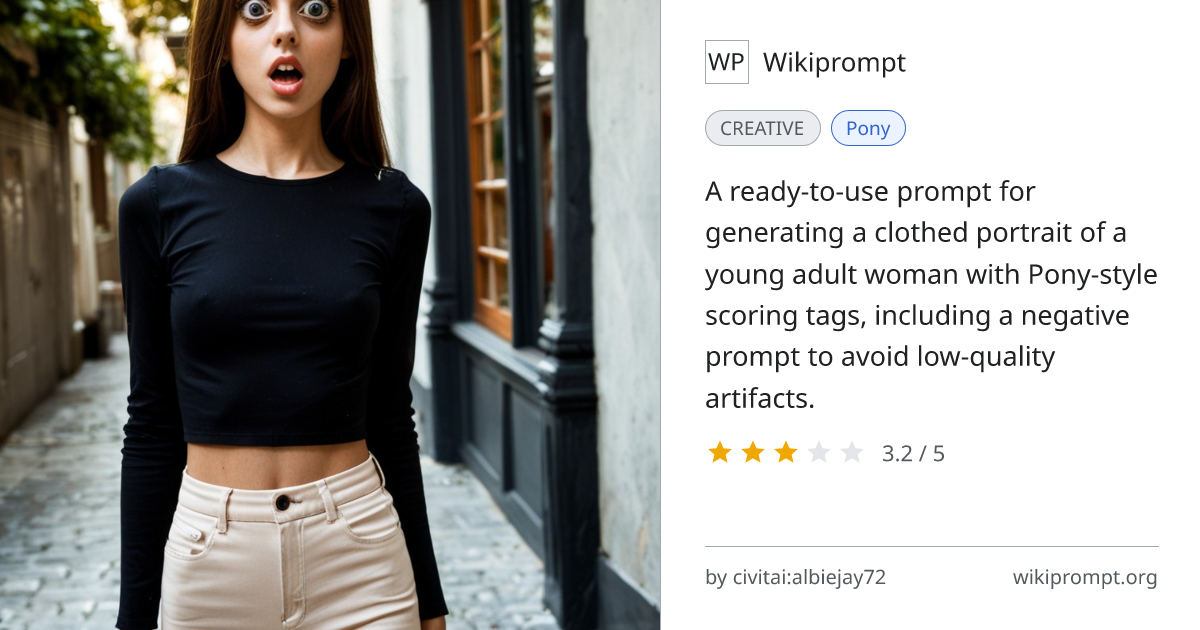 Pony-style portrait prompt with negative prompt | Wikiprompt