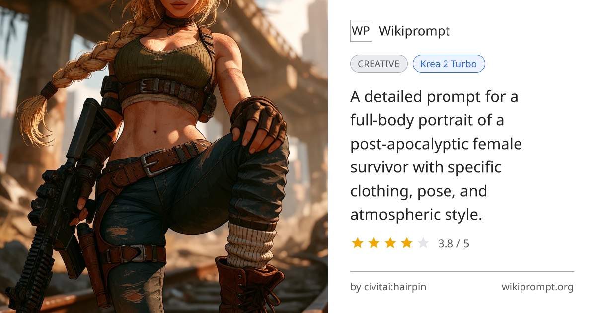 Post-Apocalyptic Female Survivor Portrait | Wikiprompt