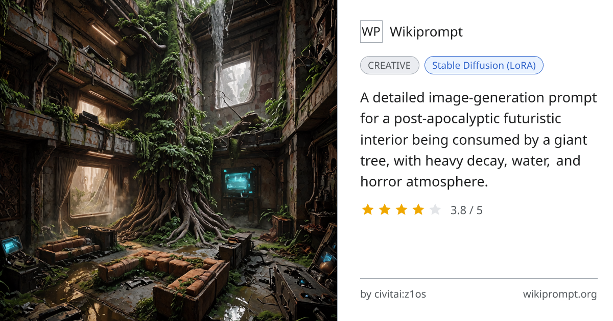 Post-apocalyptic tree-consumed futuristic interior | Wikiprompt