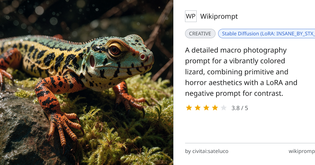 Primitive Horror Style Lizard Macro | Wikiprompt