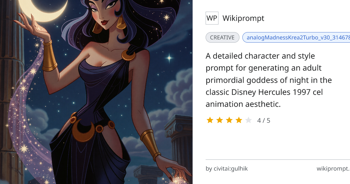 Primordial Goddess of Night in Disney Hercules Style | Wikiprompt