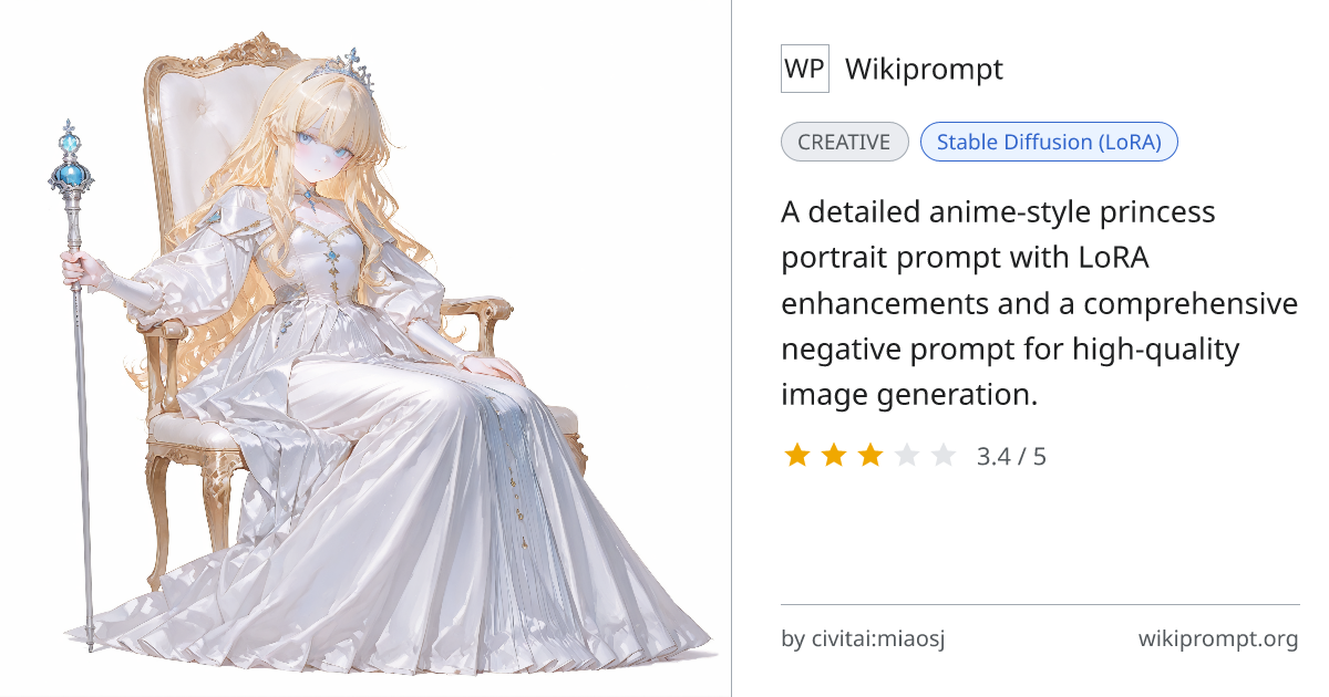 Princess Portrait Prompt with LoRA Settings | Wikiprompt