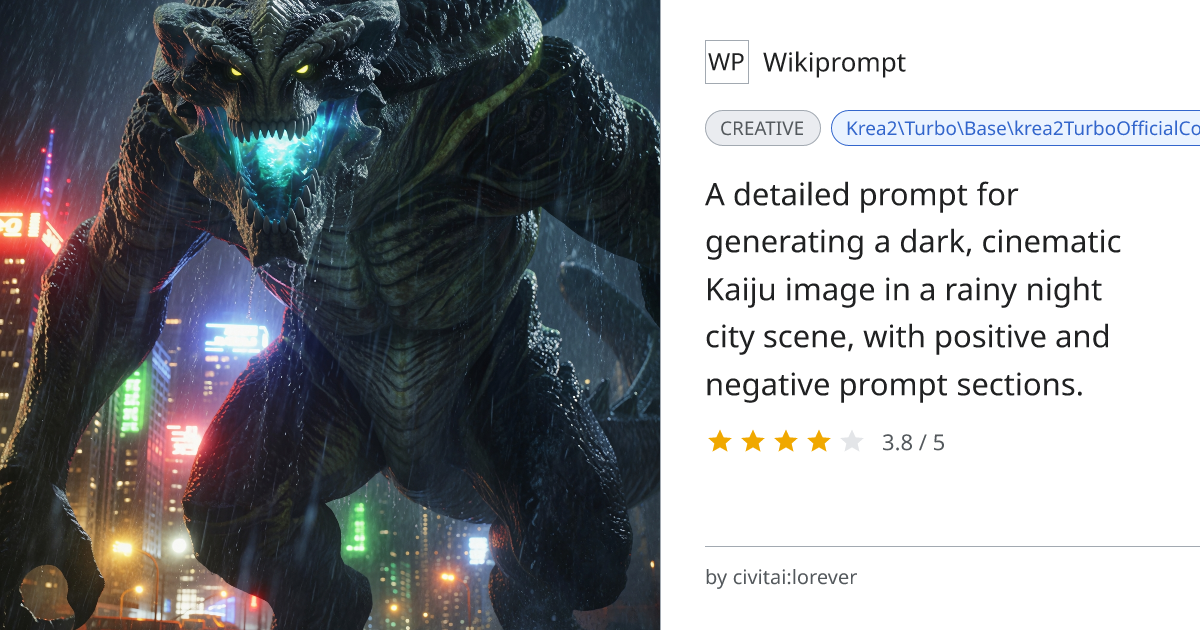 PRMstyle Rainy Night Kaiju Scene | Wikiprompt