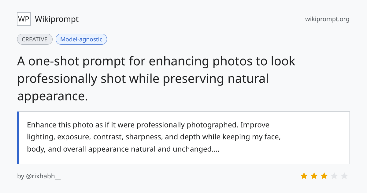 Professional Photo Enhancement Prompt | Wikiprompt