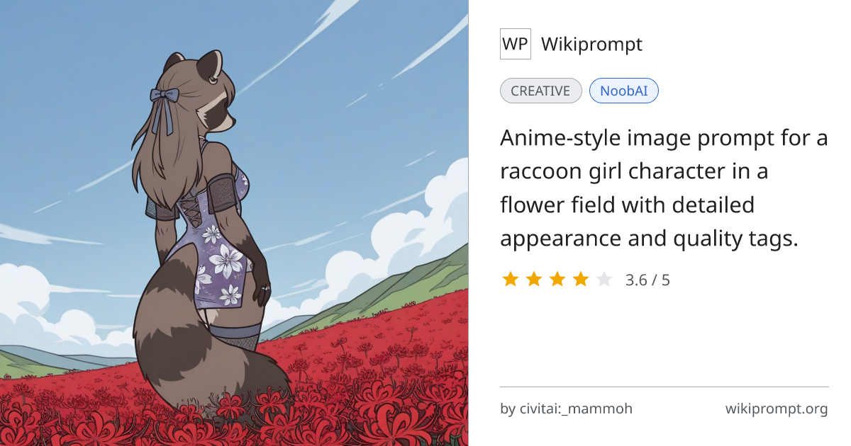 Raccoon Girl in Flower Field - Anime Prompt | Wikiprompt