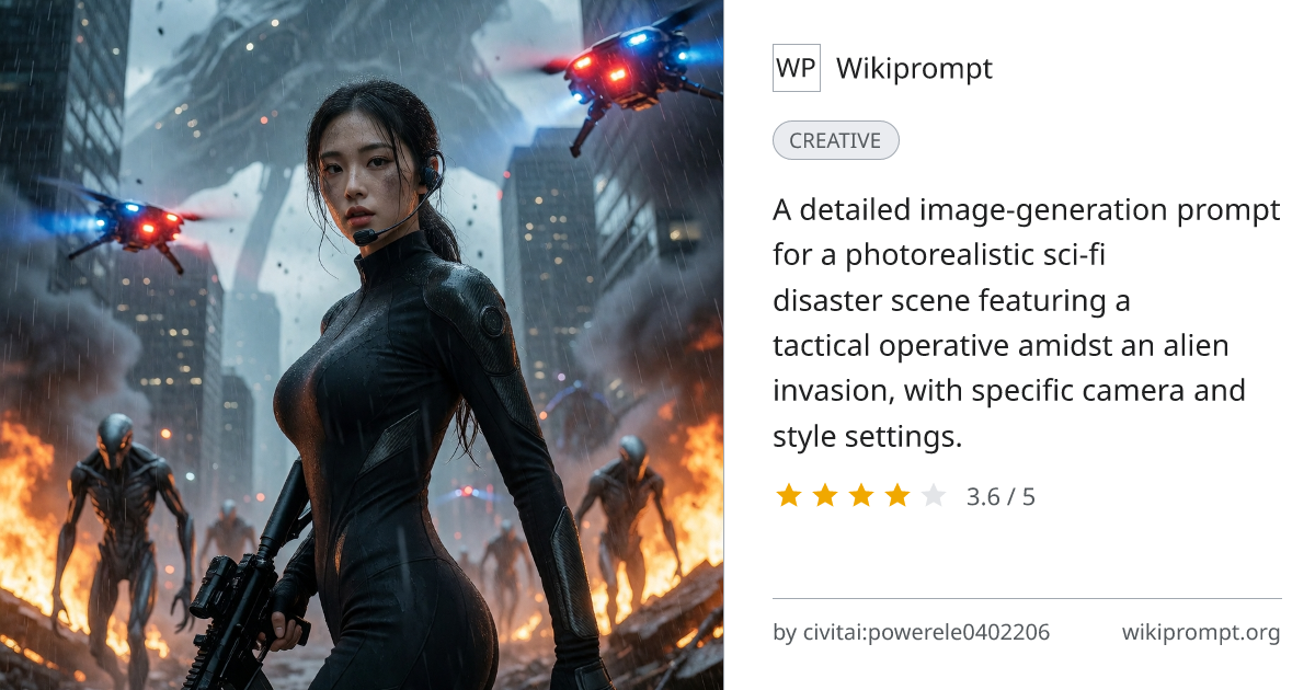 Rain-Drenched Alien Invasion Tactical Operative Scene | Wikiprompt