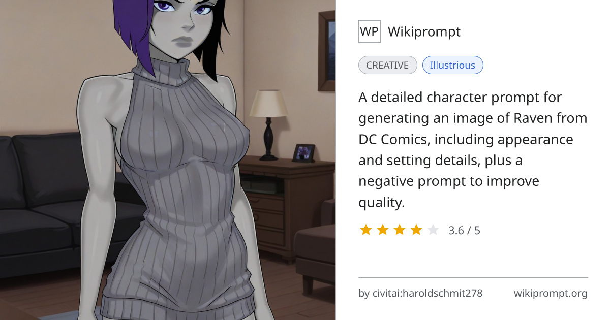 Raven DC Character Prompt with Negative Prompt | Wikiprompt