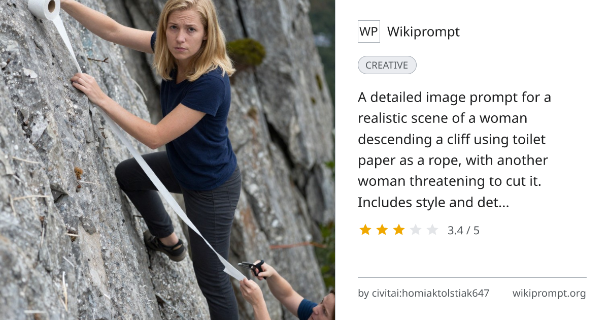 Realistic cliff descent with toilet paper rope | Wikiprompt