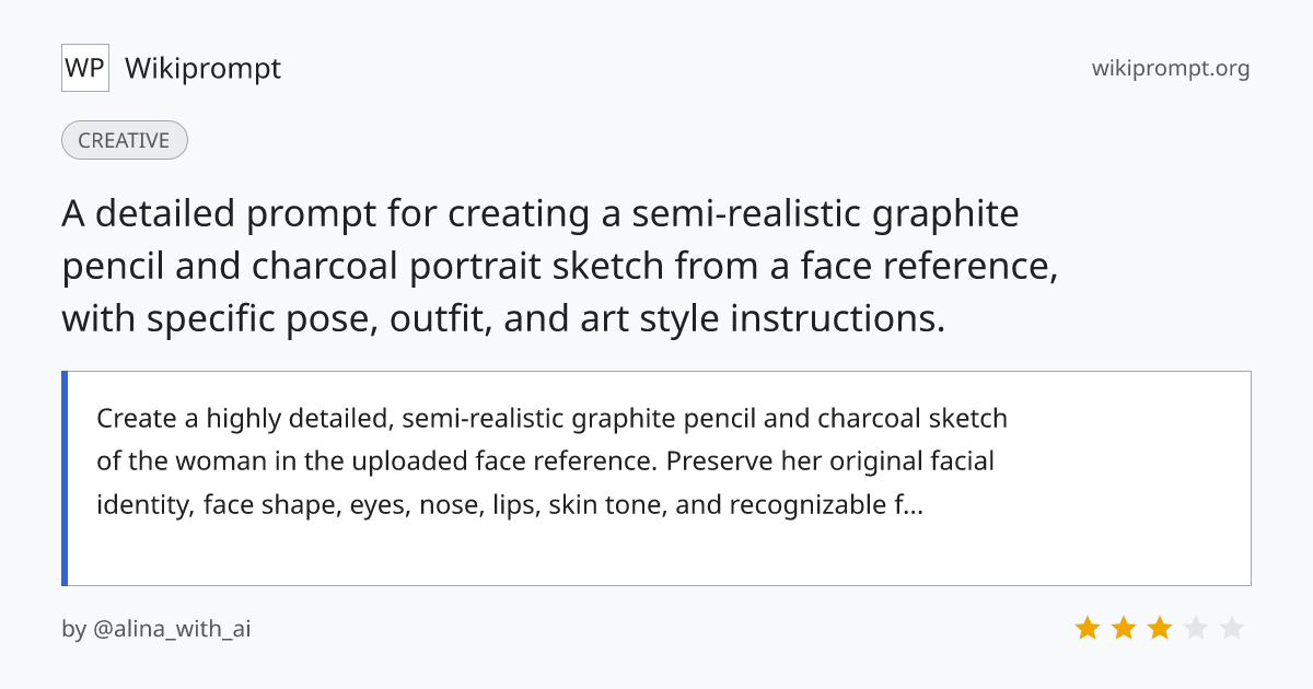Realistic Pencil Sketch Portrait Prompt | Wikiprompt
