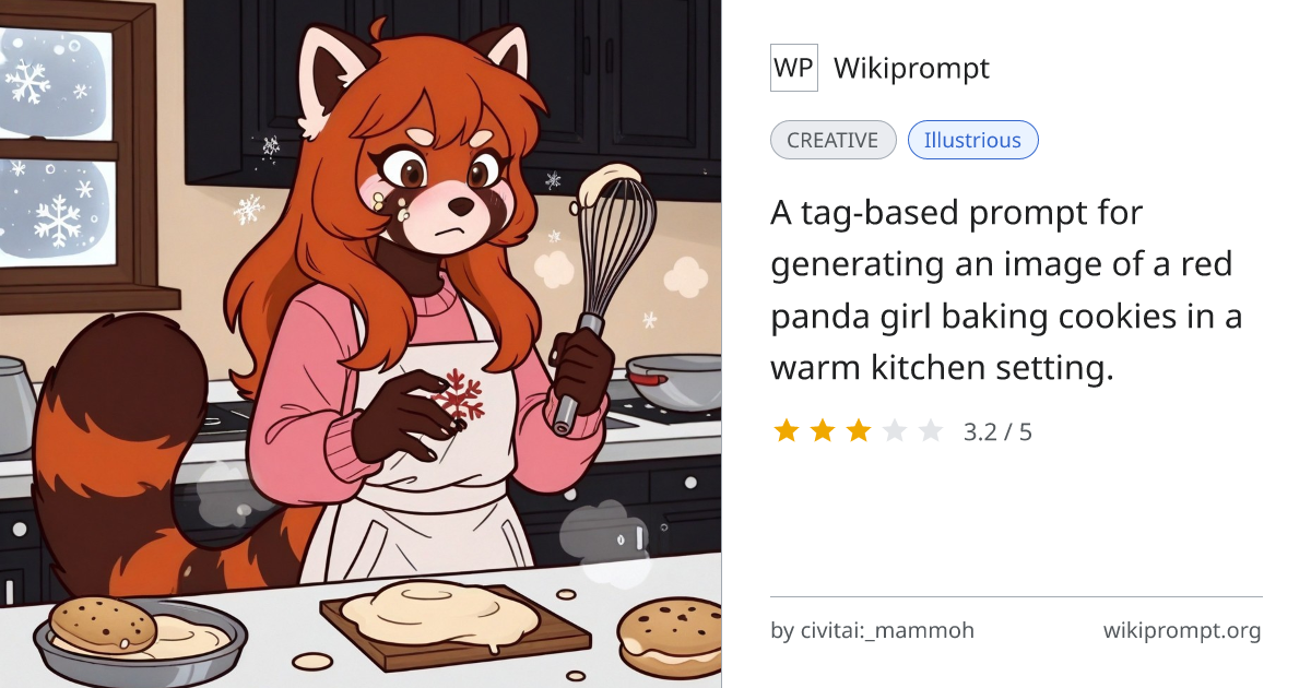 Red panda girl baking cookies | Wikiprompt