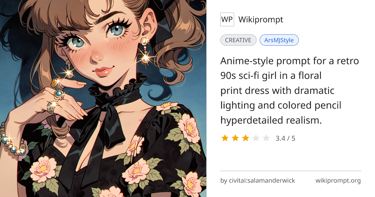 Retro Sci-Fi Anime Girl in Floral Dress | Wikiprompt