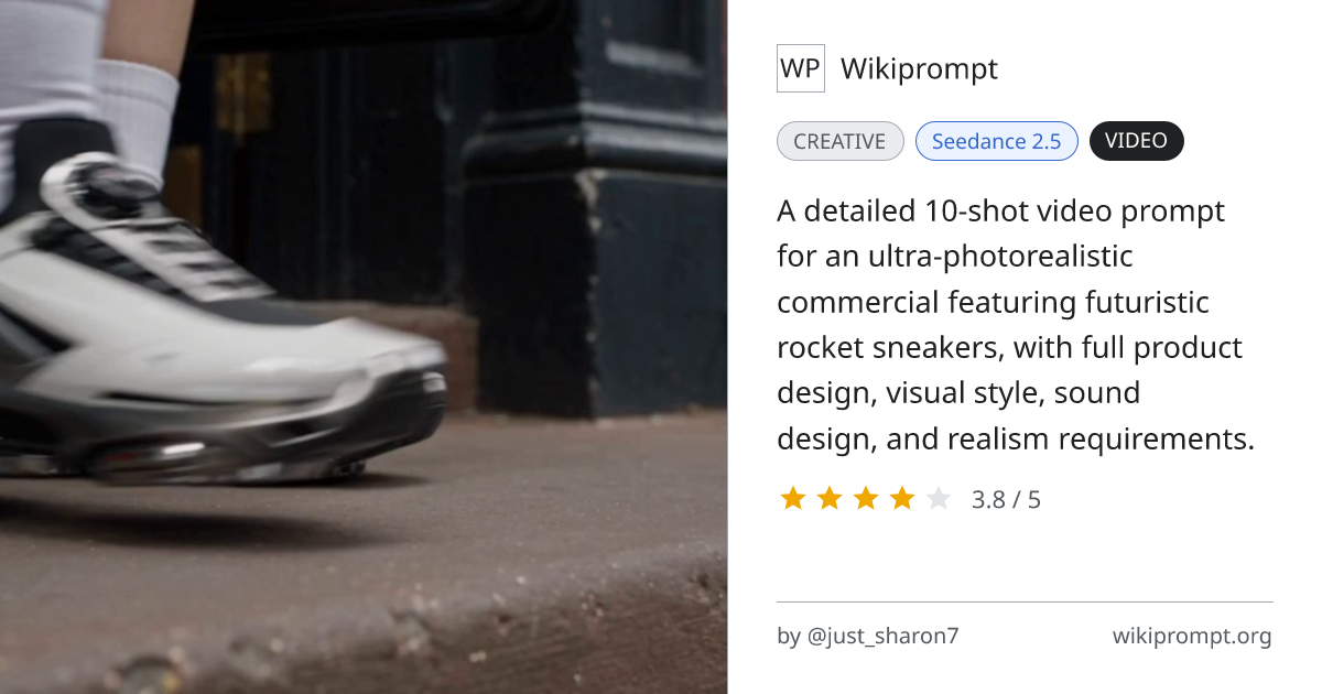 Rocket Sneaker Futuristic Commercial Video Prompt | Wikiprompt