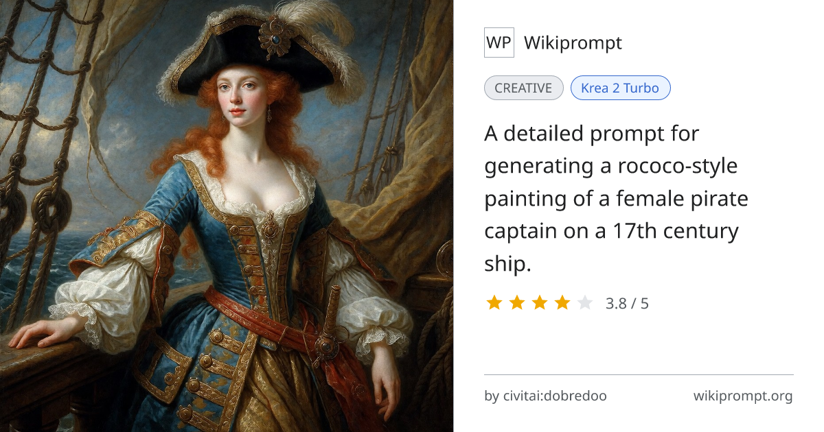 Rococo Pirate Captain Portrait | Wikiprompt