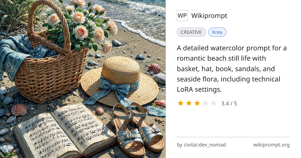 Romantic Beach Still Life Watercolor | Wikiprompt