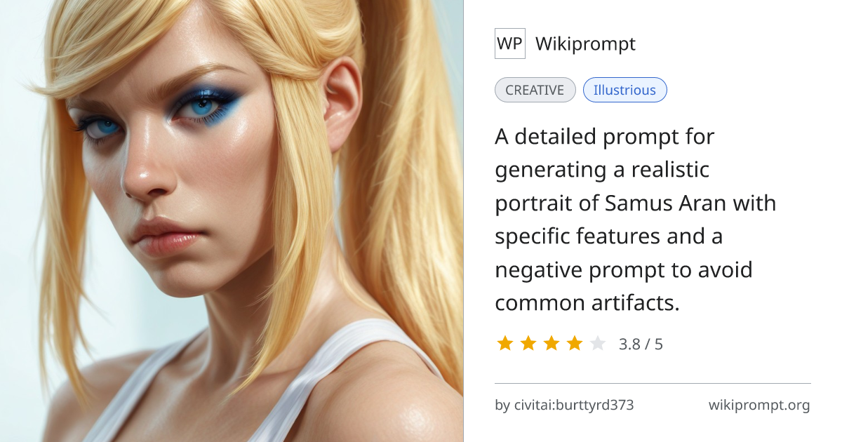 Samus Aran realistic portrait prompt | Wikiprompt