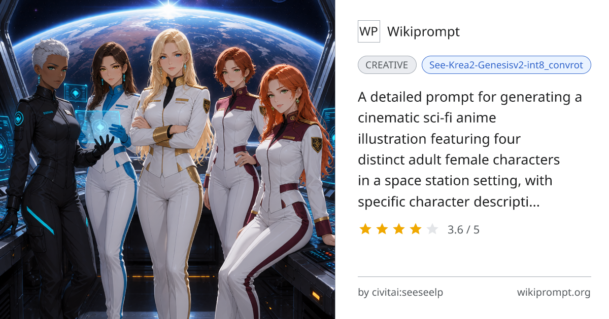 Sci-fi anime group portrait in space station | Wikiprompt