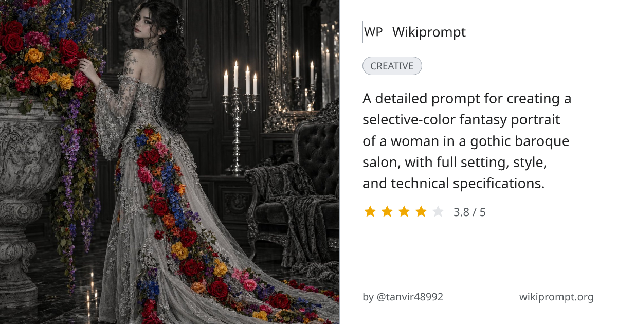 Selective Color Gothic Fantasy Portrait | Wikiprompt