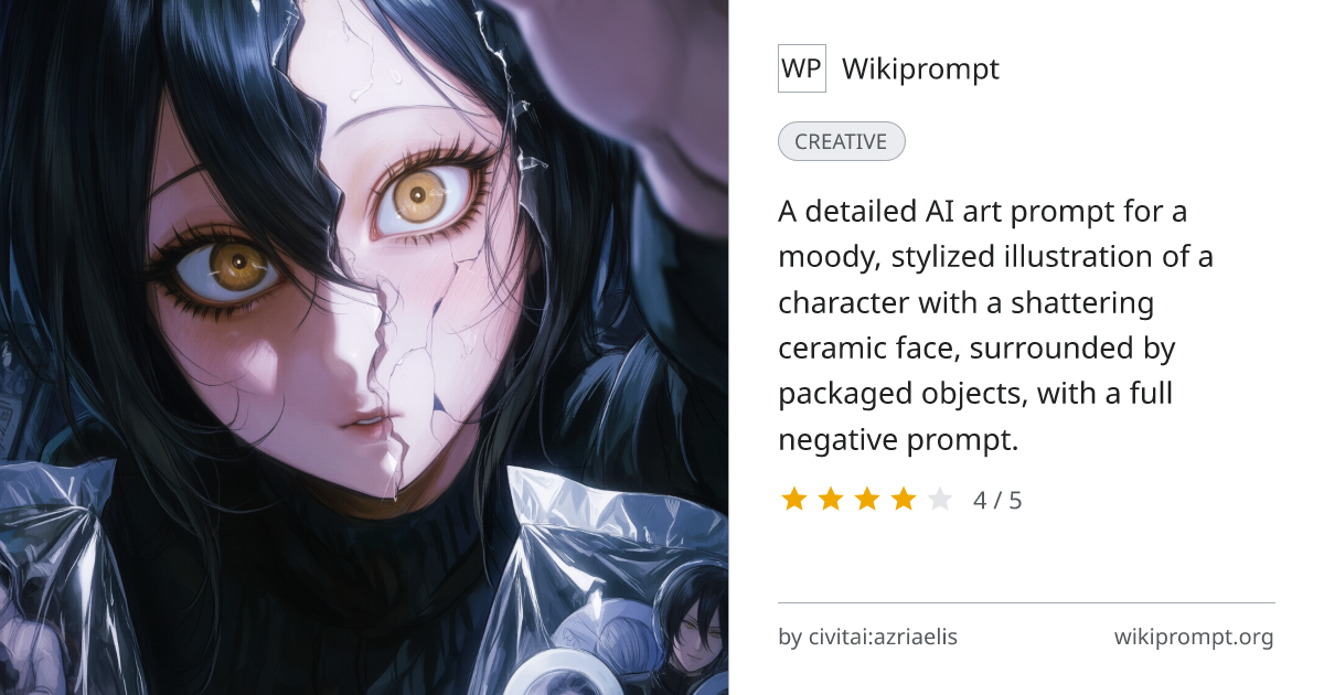 Shattered Ceramic Mask Character Illustration | Wikiprompt