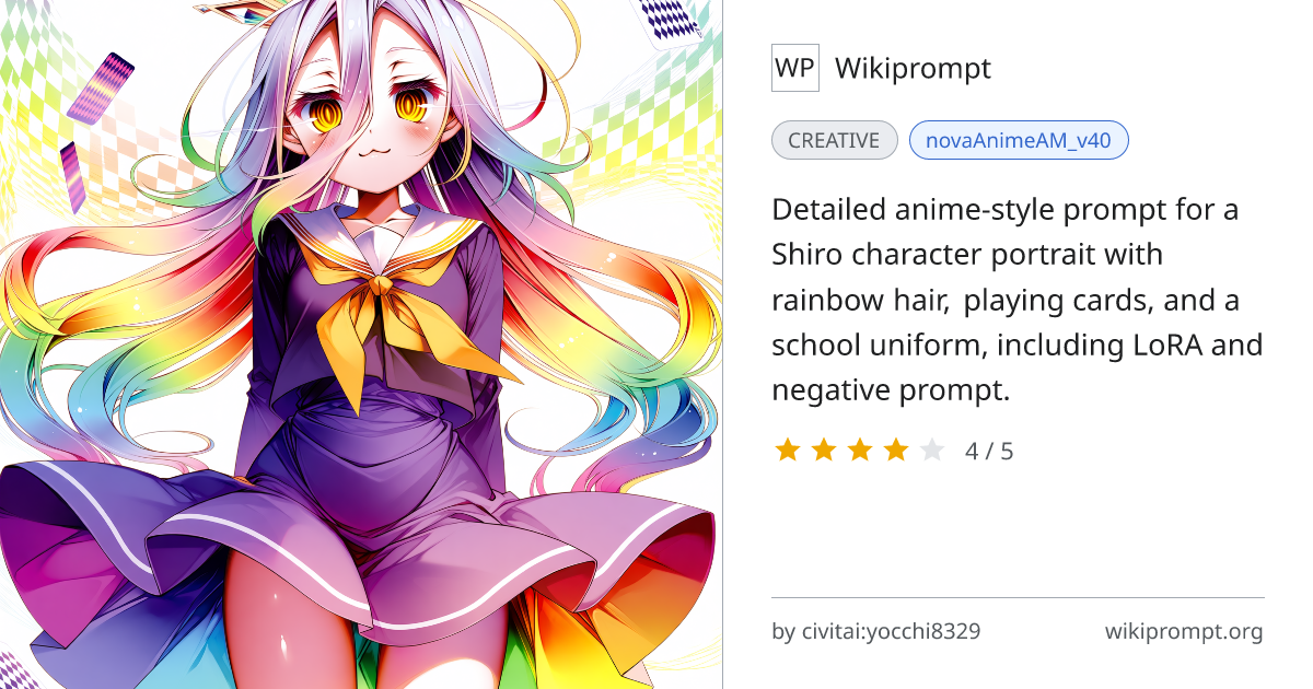 Shiro (No Game No Life) anime portrait prompt | Wikiprompt