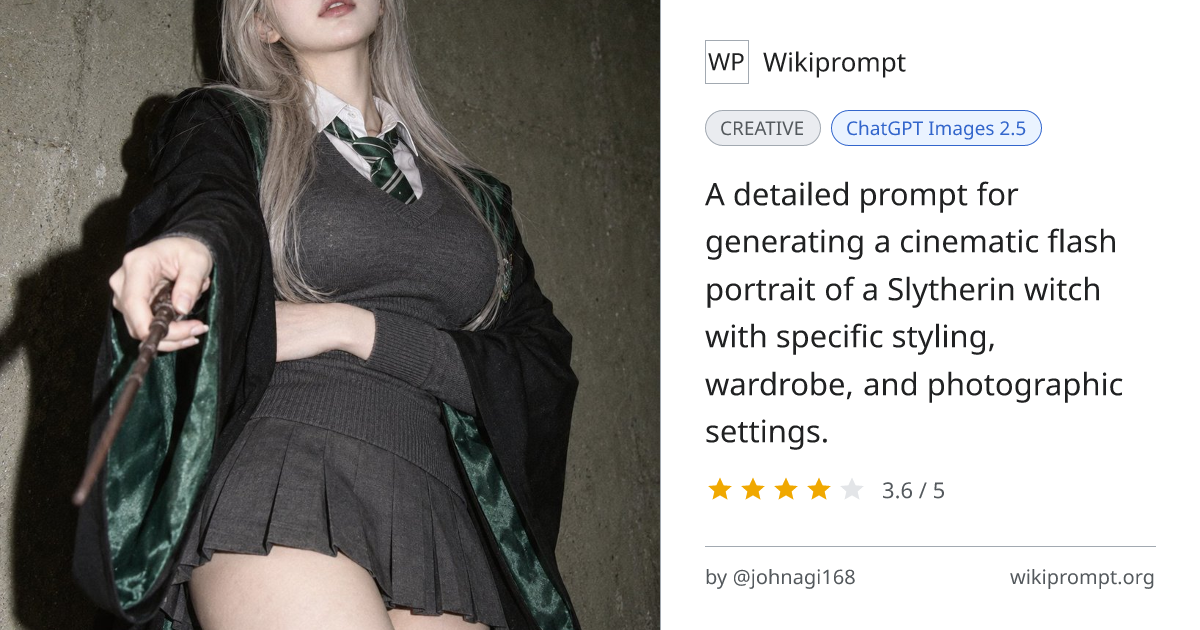Slytherin Witch Flash Portrait Prompt | Wikiprompt