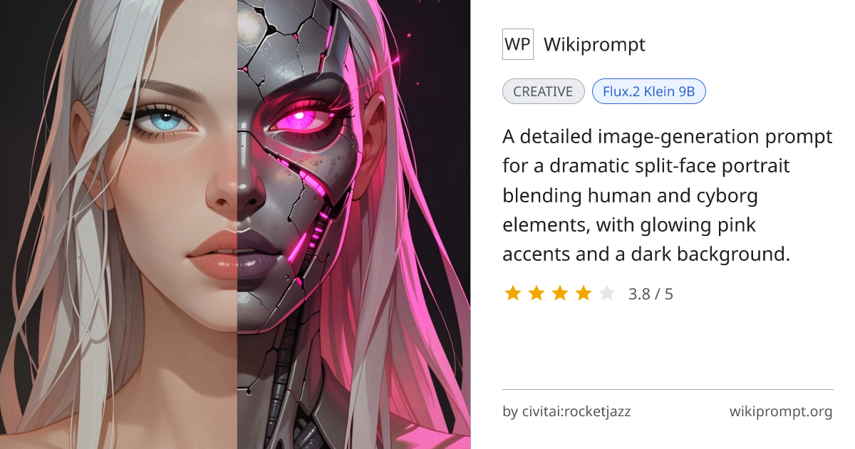 Split Face Human-Cyborg Portrait | Wikiprompt