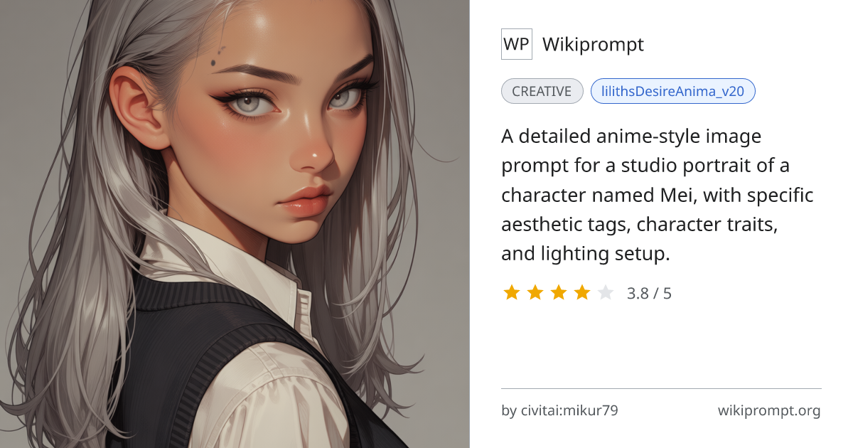 Studio Portrait of Mei - Anime Style | Wikiprompt