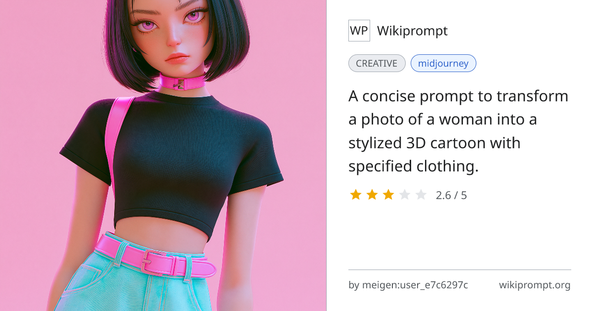 Stylized 3D cartoon character from photo | Wikiprompt