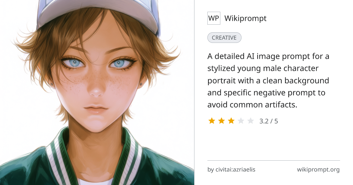 Stylized Young Male Character Portrait | Wikiprompt