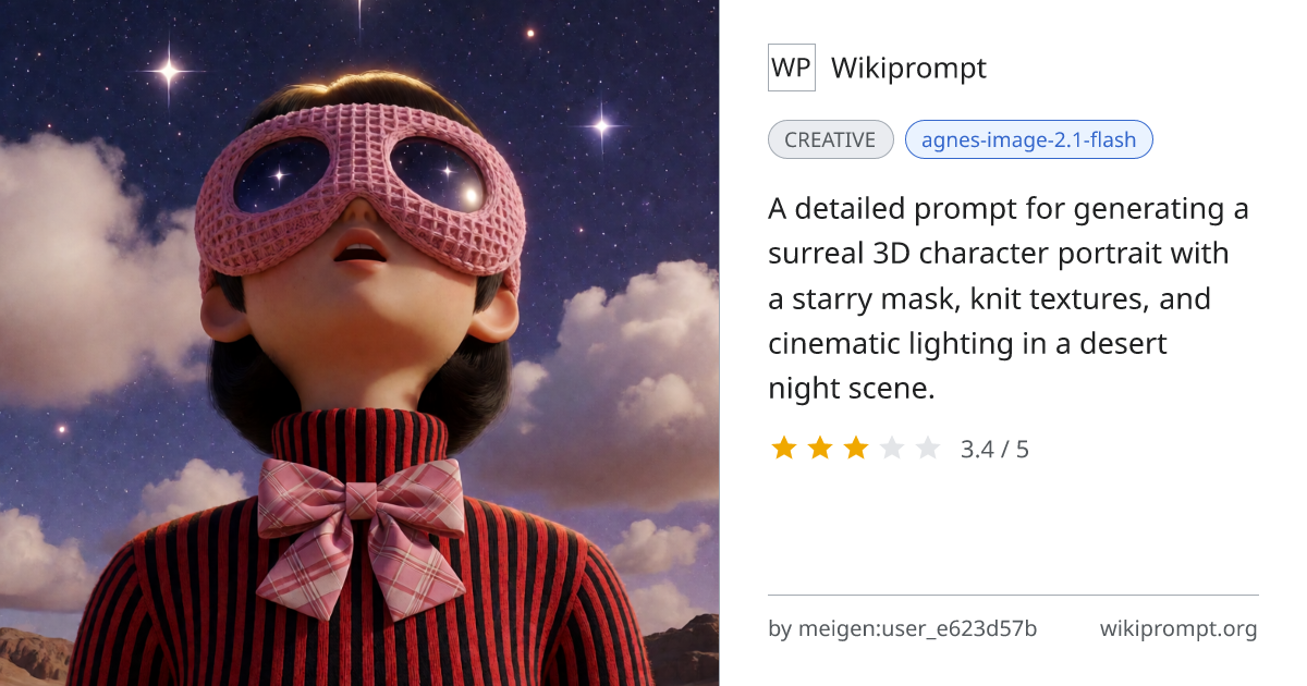 Surreal 3D Character Portrait with Starry Mask | Wikiprompt