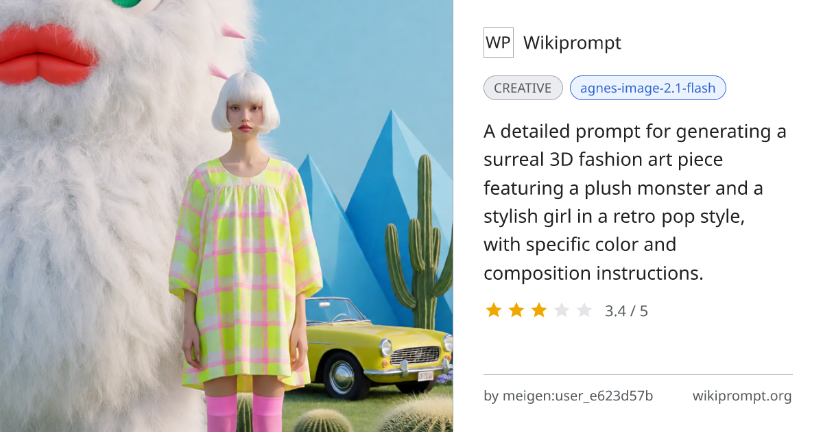 Surreal 3D Fashion Art: Retro Pop Monster and Girl | Wikiprompt