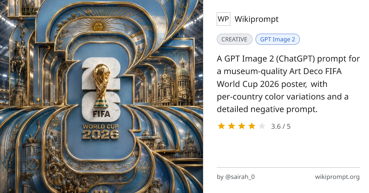Ultra-luxury Art Deco FIFA World Cup 2026 poster | Wikiprompt