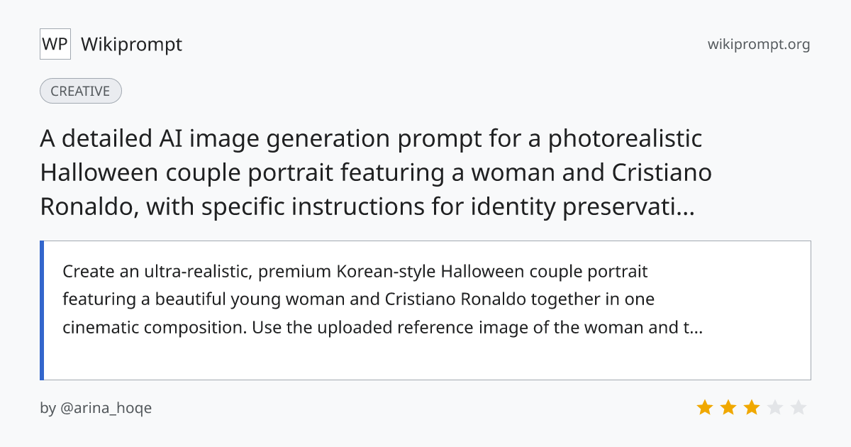 Ultra-Realistic Couple Halloween Portrait Prompt | Wikiprompt