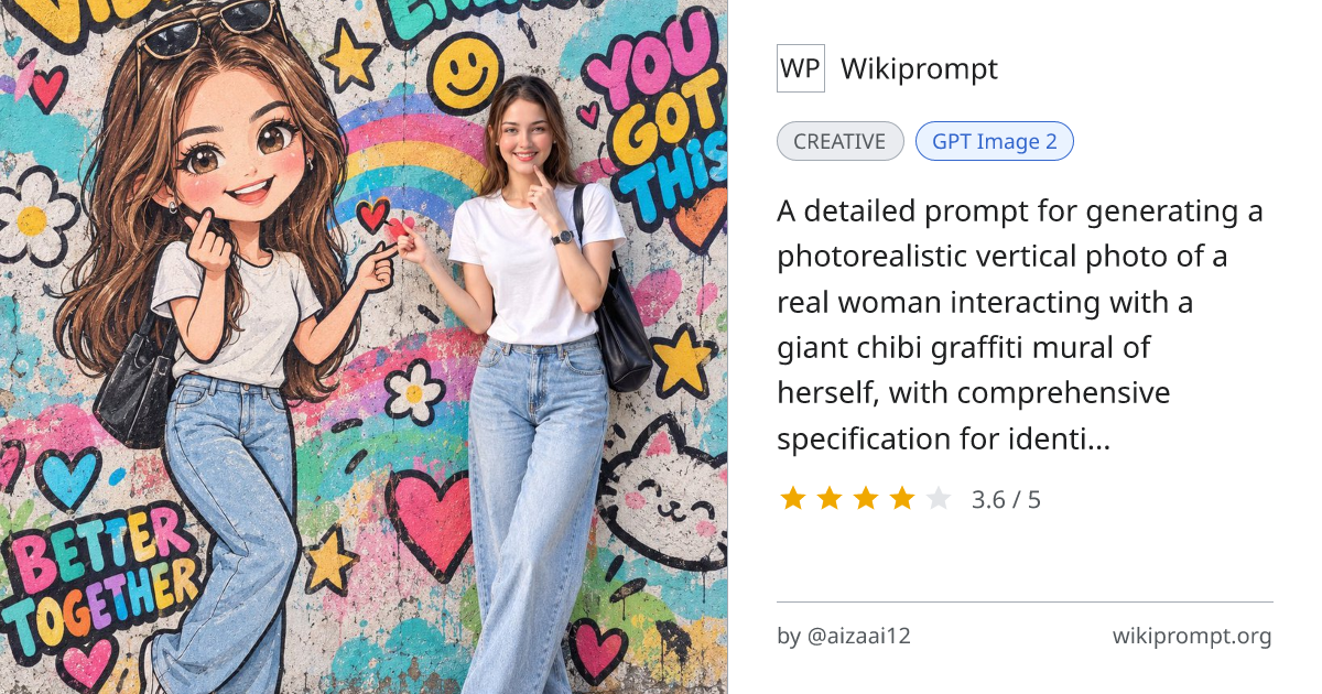 Ultra-Realistic Photo + Chibi Graffiti Mural Illusion Prompt | Wikiprompt