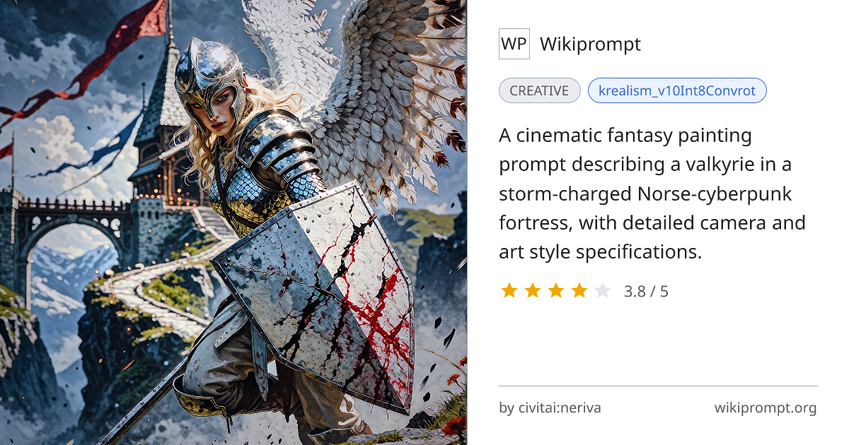 Valkyrie Over Storm Fortress Fantasy Painting | Wikiprompt