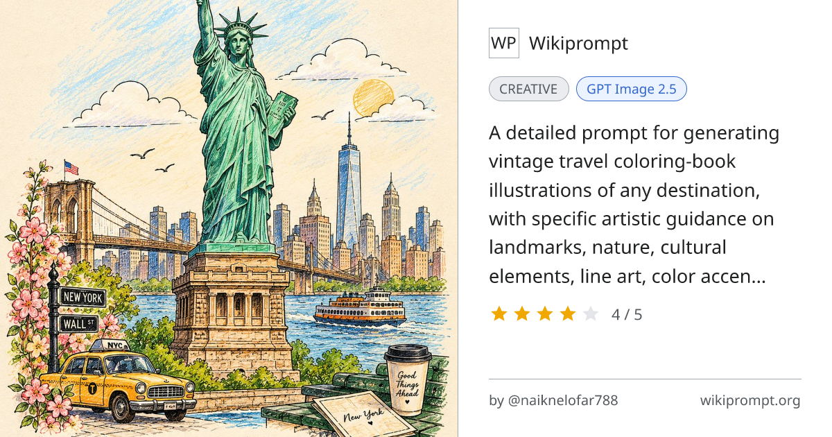 Vintage Travel Coloring-Book Illustration Prompt | Wikiprompt