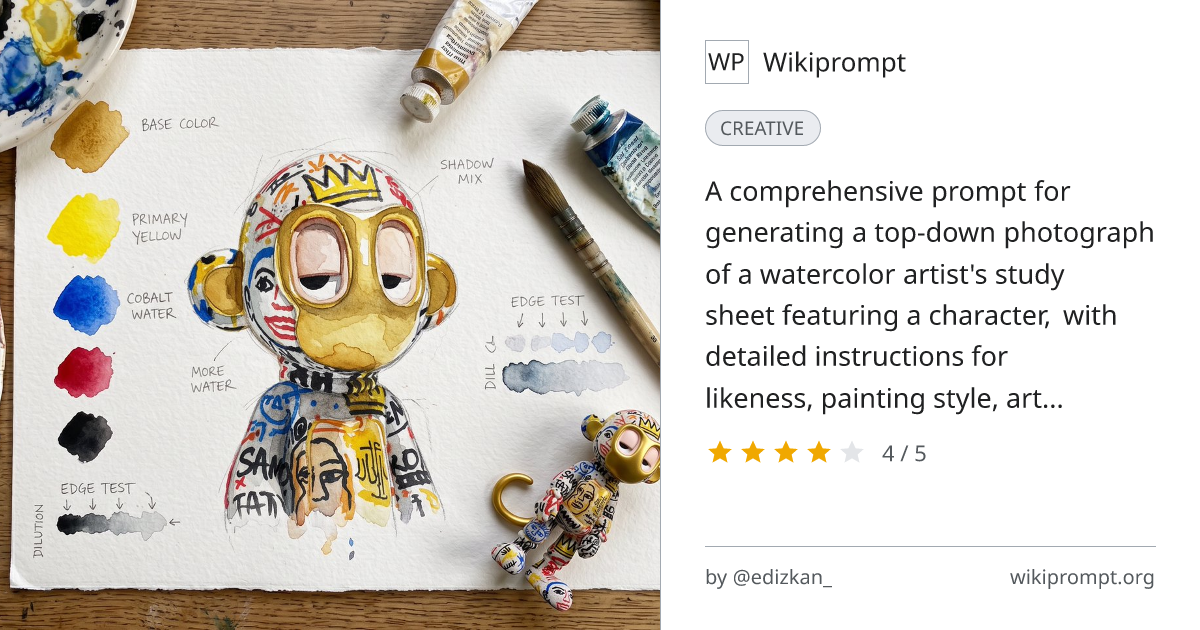 Watercolor Artist's Study Sheet of Character | Wikiprompt