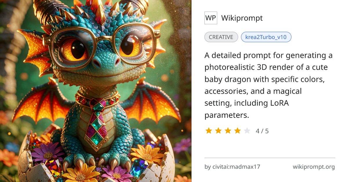 Whimsical Baby Dragon 3D Render | Wikiprompt
