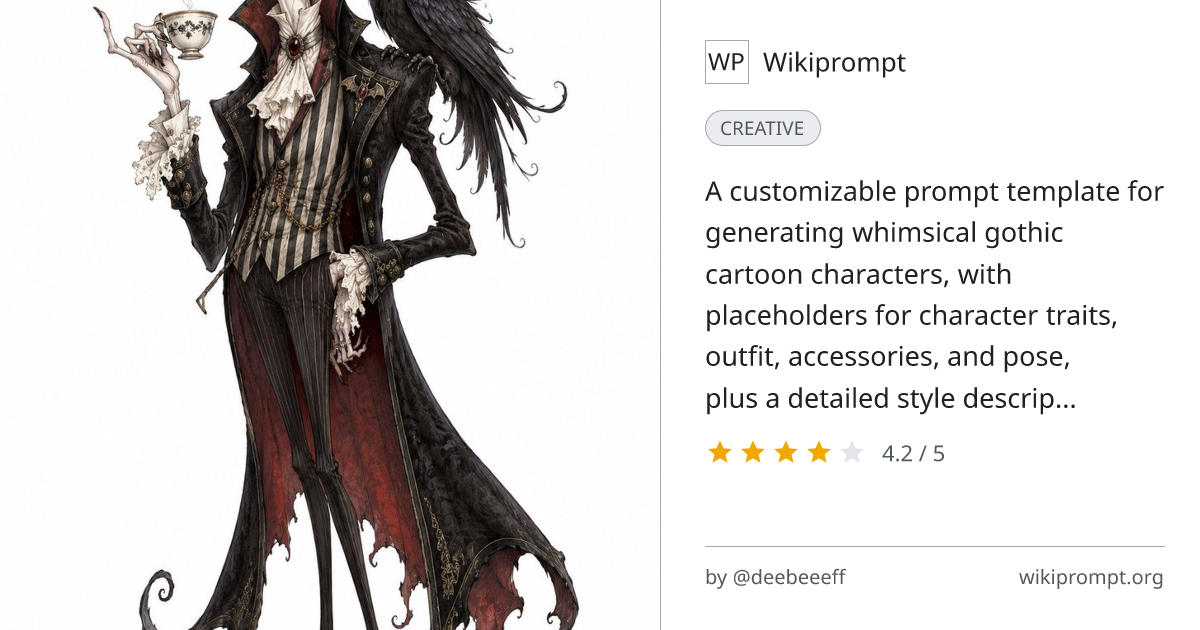 Whimsical Gothic Cartoon Character Template | Wikiprompt