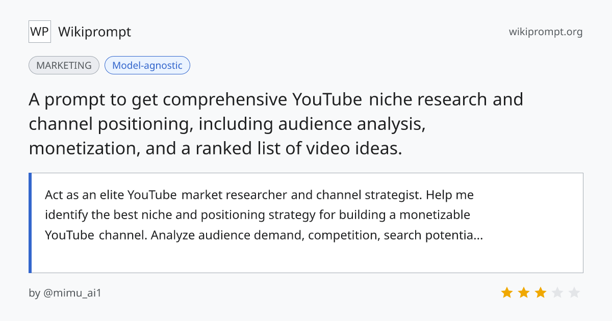 YouTube Niche Domination Strategist Prompt | Wikiprompt